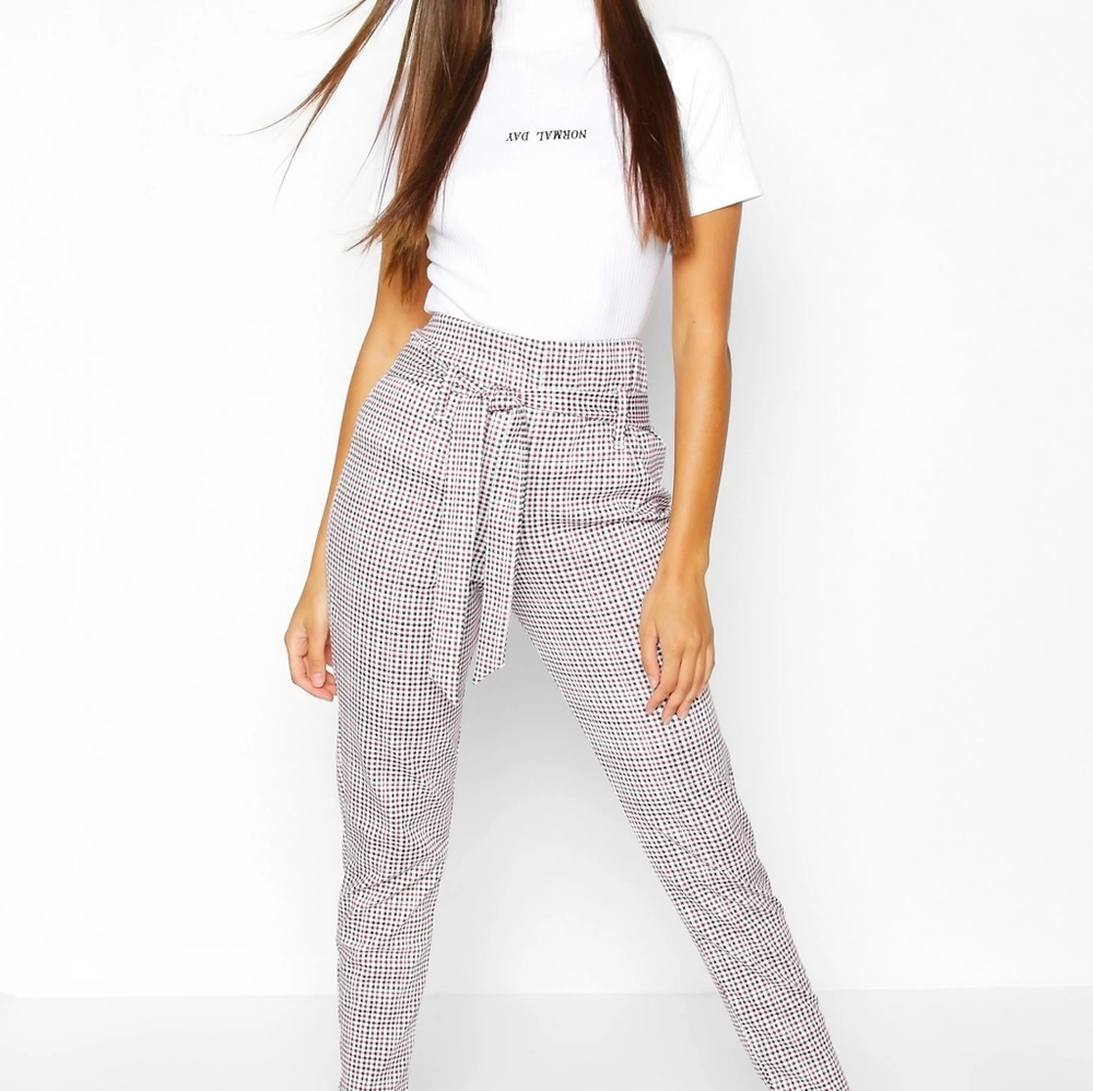 Boohoo high waisted belted pants